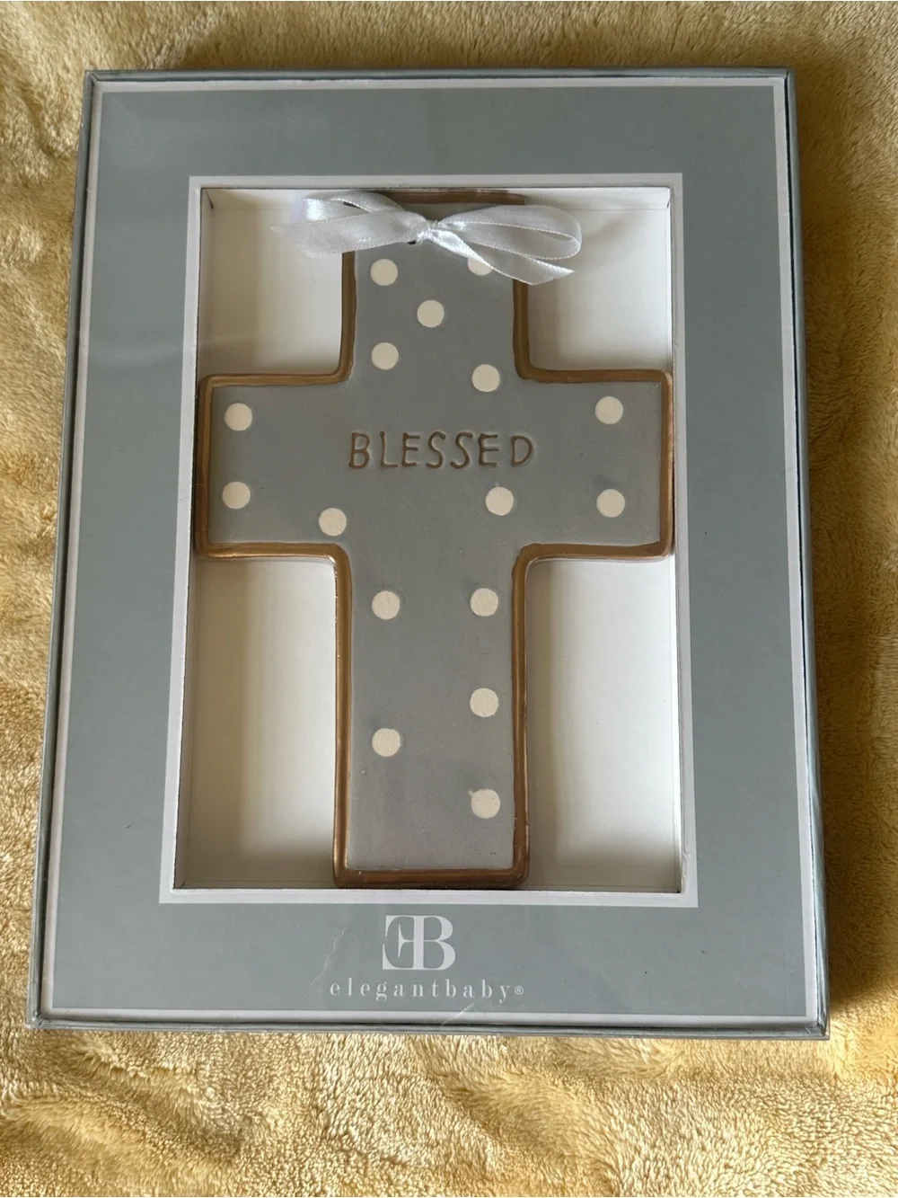 Blessed Polka Dot Cross Wall Decor - Gray EUC